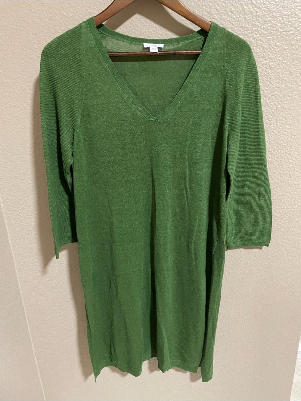 J. Jill linen blend Green V-Neck Knit Tunic top Dress Beach Green Lightweight